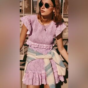 New LoveShackFancy Aveline Feminine Pink Purple Floral Smocked Mini Dress large